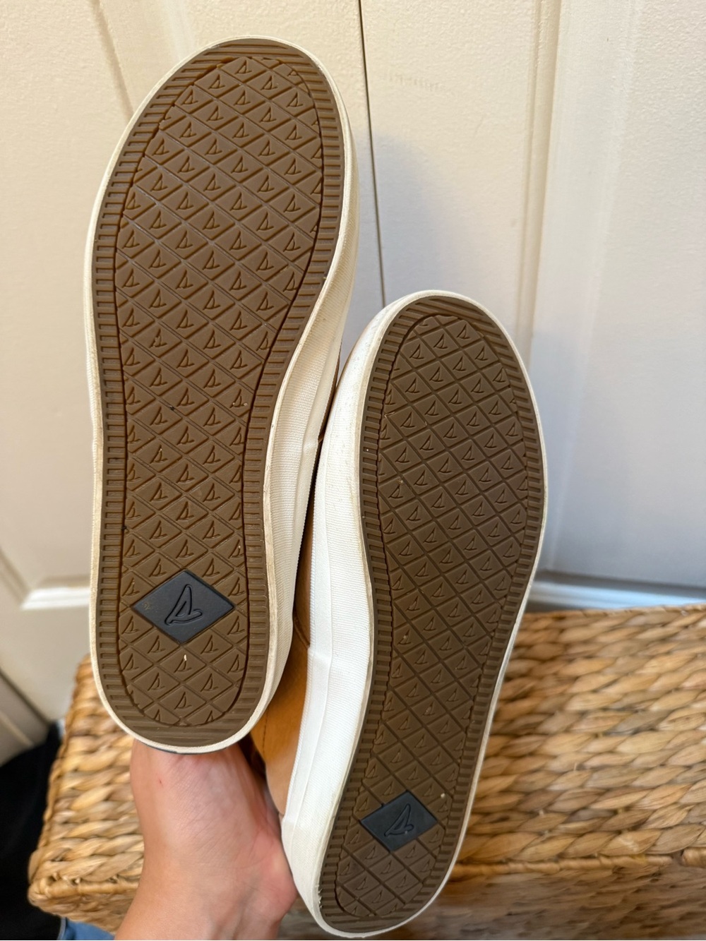 Sperry Women's Tan Canvas 2-Eye Boat Shoes with White Sole - Picture 4 of 4